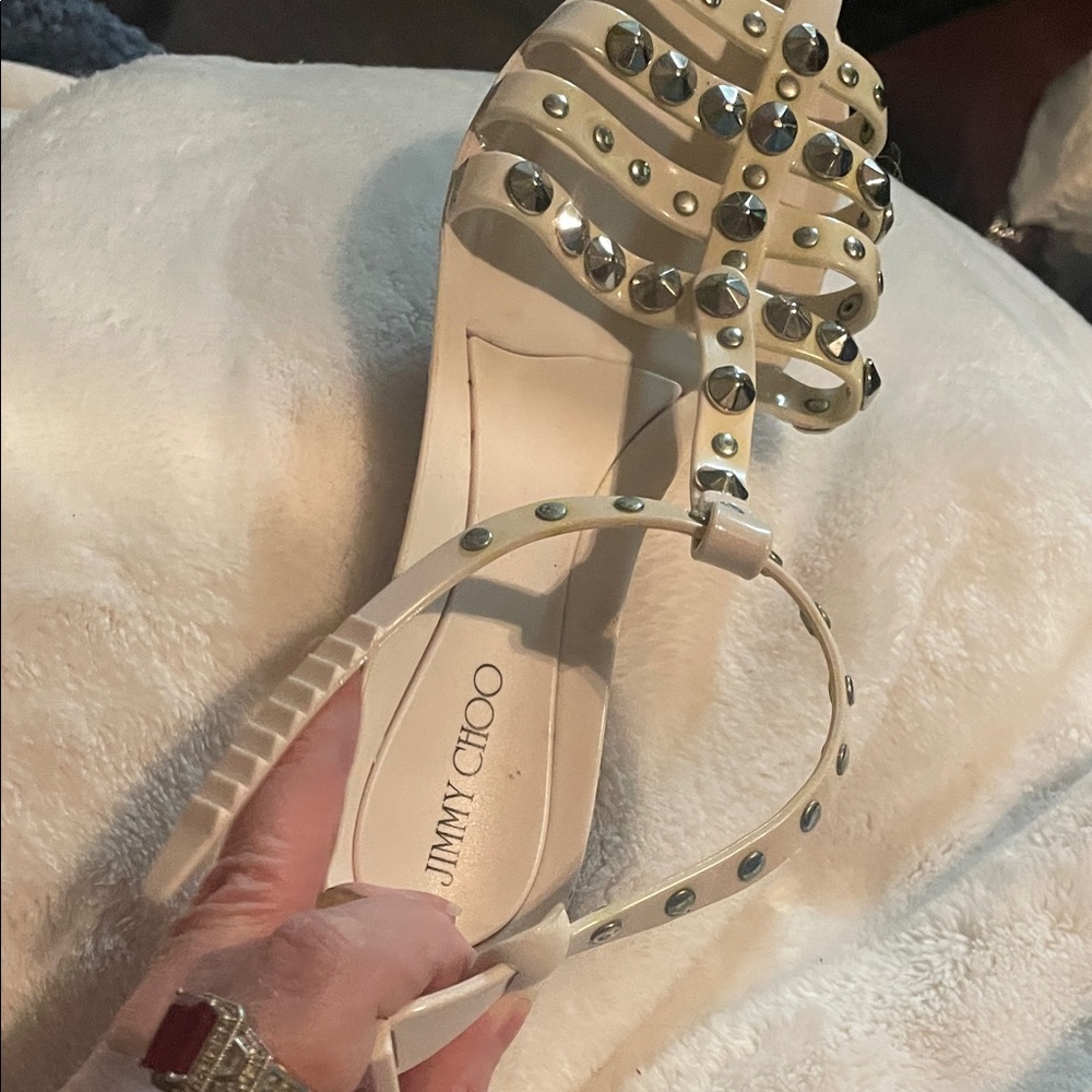 Jimmy Choo Cream Studded Sandals